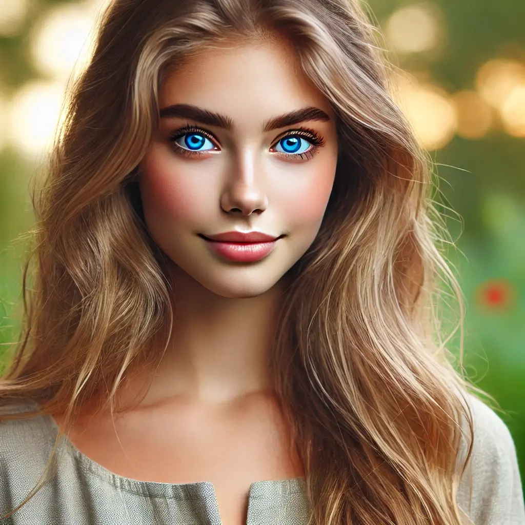 Blue eyed blond haired young woman.